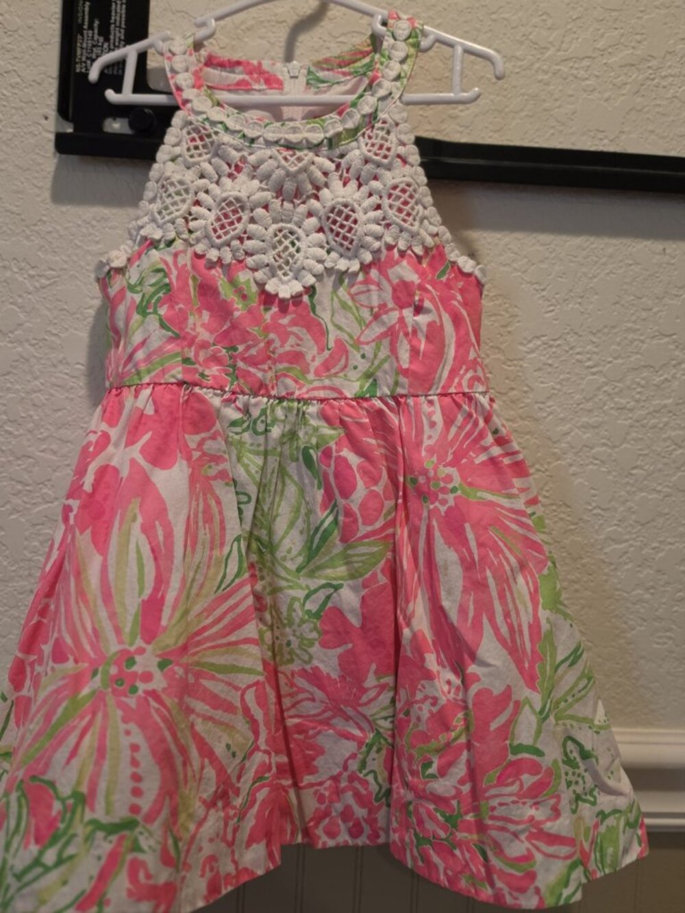 Lilly Pulitzer Girls Pink Green Floral Dress Crochet Lace Size 3